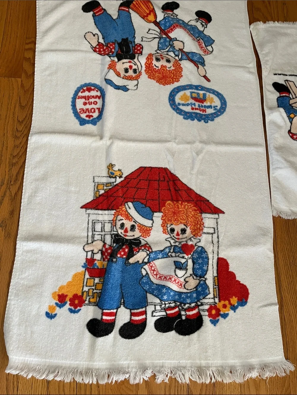 Vtg Raggedy Ann & Andy Bath & Hand Towel Home Sweet Home Bobbs Merrill MCM *READ